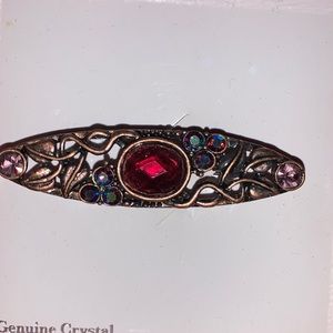 Vintage estate  art Nouveau  bronze Crystal Brooch